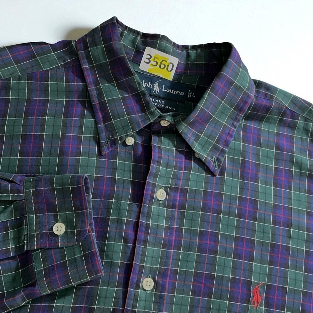 Ralph Lauren Shirt Mens Large Blackwatch Plaid Long Sleeve Button Down Preppy